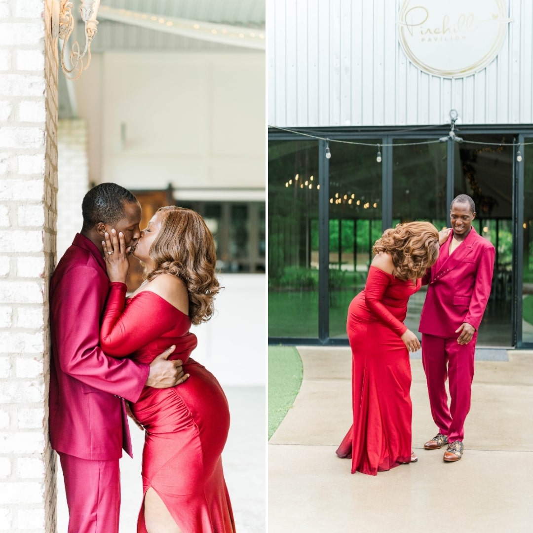 Two pictures side by side. The picture on the left is the coupke kissing while Alexus is leaning into Barry on a wall. 