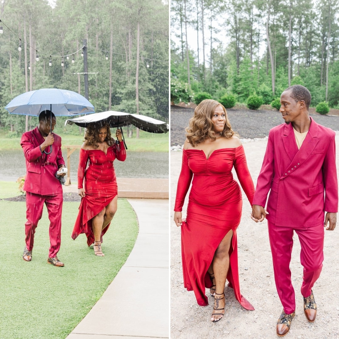 Two pictures in this photo. The picture on the left shows when it started to rain and we all had to rush inside. The phot on the left shows the coupkle gracefully walking. 