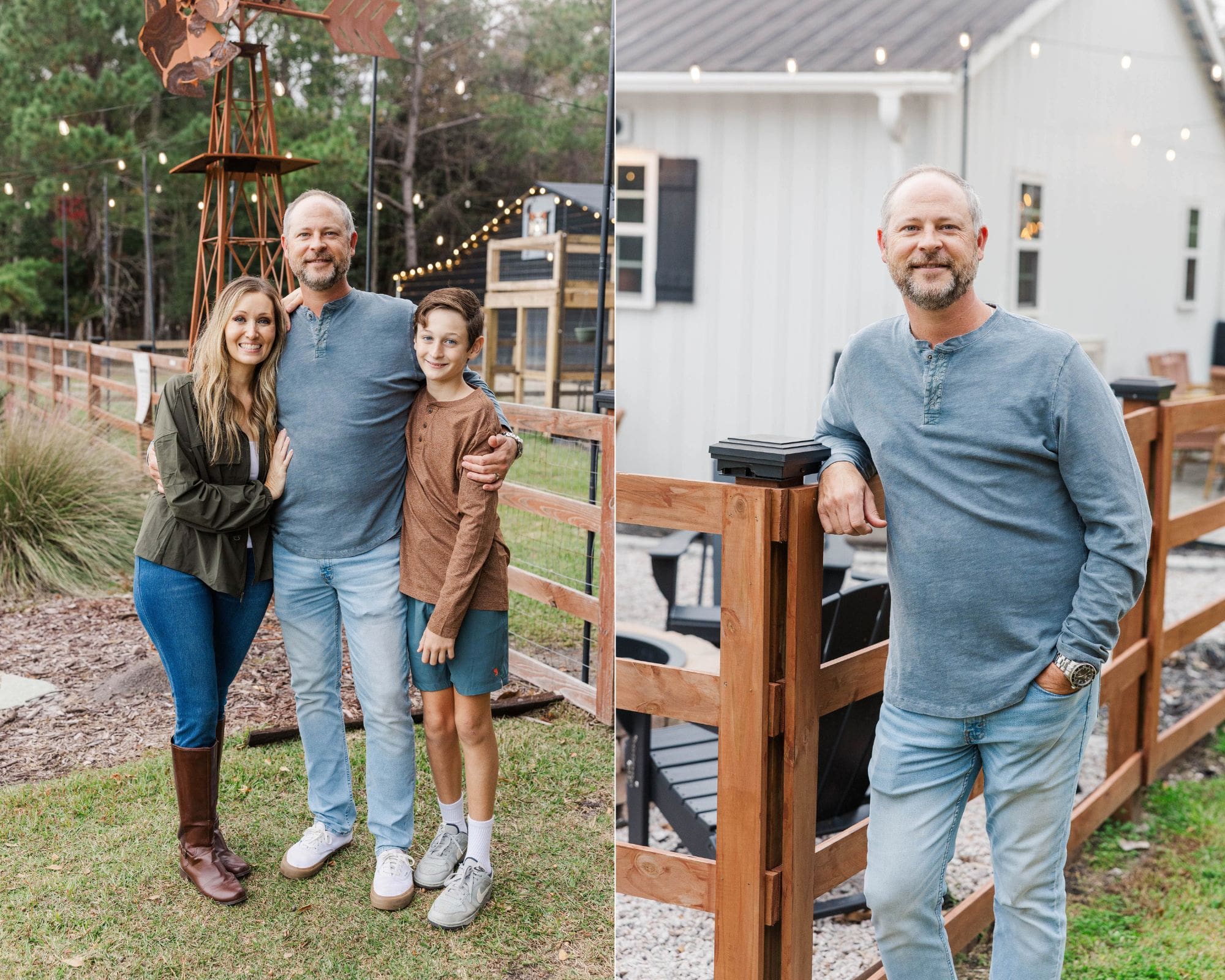 Warm seasonal family portrait with earthy tones at a farm in Newport, North Carolina.